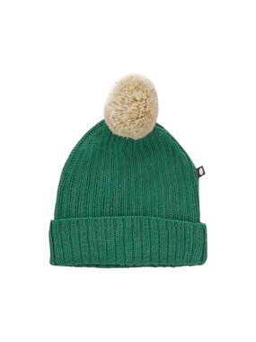 Oeuf Green 100% Baby Alpaca PomPom Beanie Toque Knit Hat Size 6-12M Kids Child